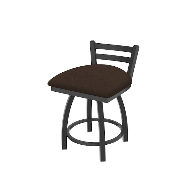 18" Low Back Swivel Vanity Stool, Pewter Finish, Rein Coffee Seat